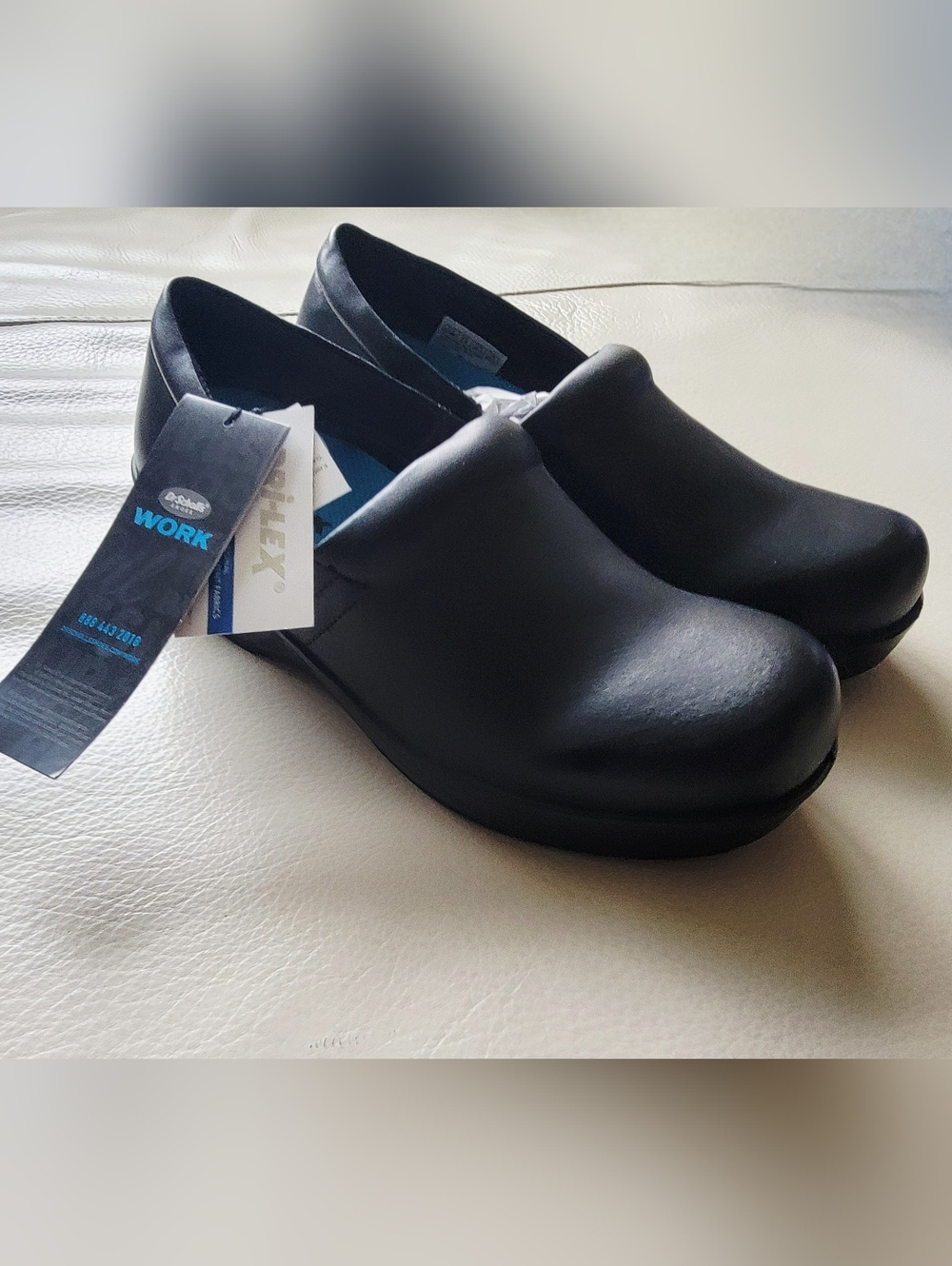 Dr. Scholl's Women's Black Slip-On Leather Work Clogs, Nurse, Service Industry